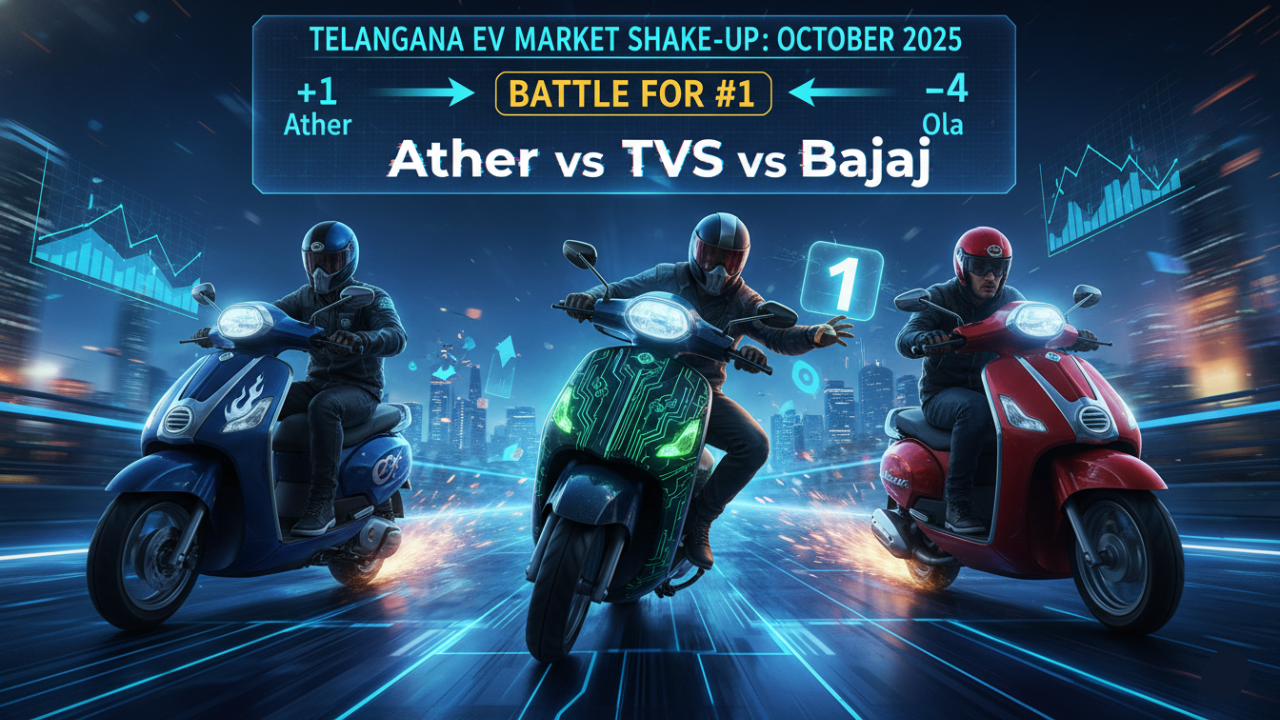 Telangana EV Market Shake-up: Ather Takes #1 in October, Bajaj Shows Growth as Ola Slips to 5th