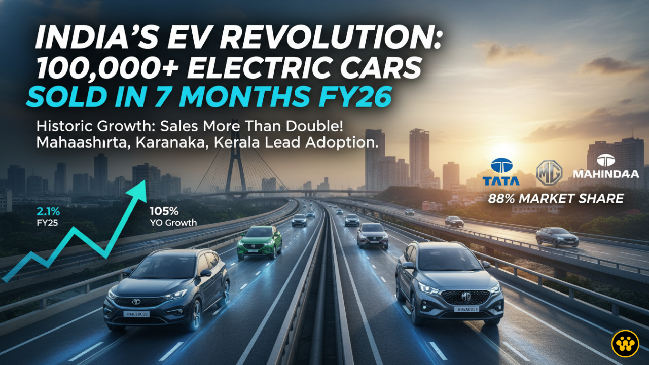 India's Electric Car Sales Skyrocket, Surpass 1,00,000 in FY 2025-26