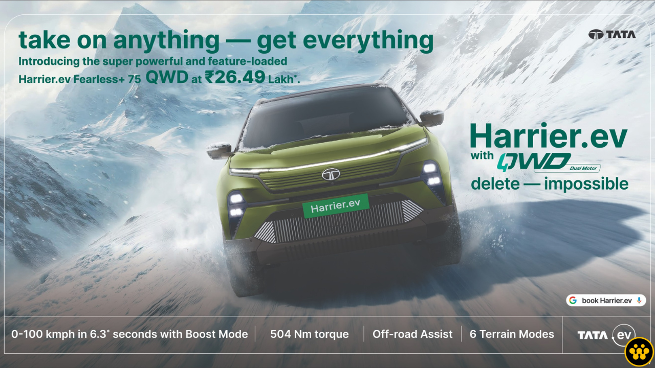 Tata Harrier.ev Fearless+ QWD 75 Launched at ₹26.49 Lakh: High-Performance AWD Now More Accessible
