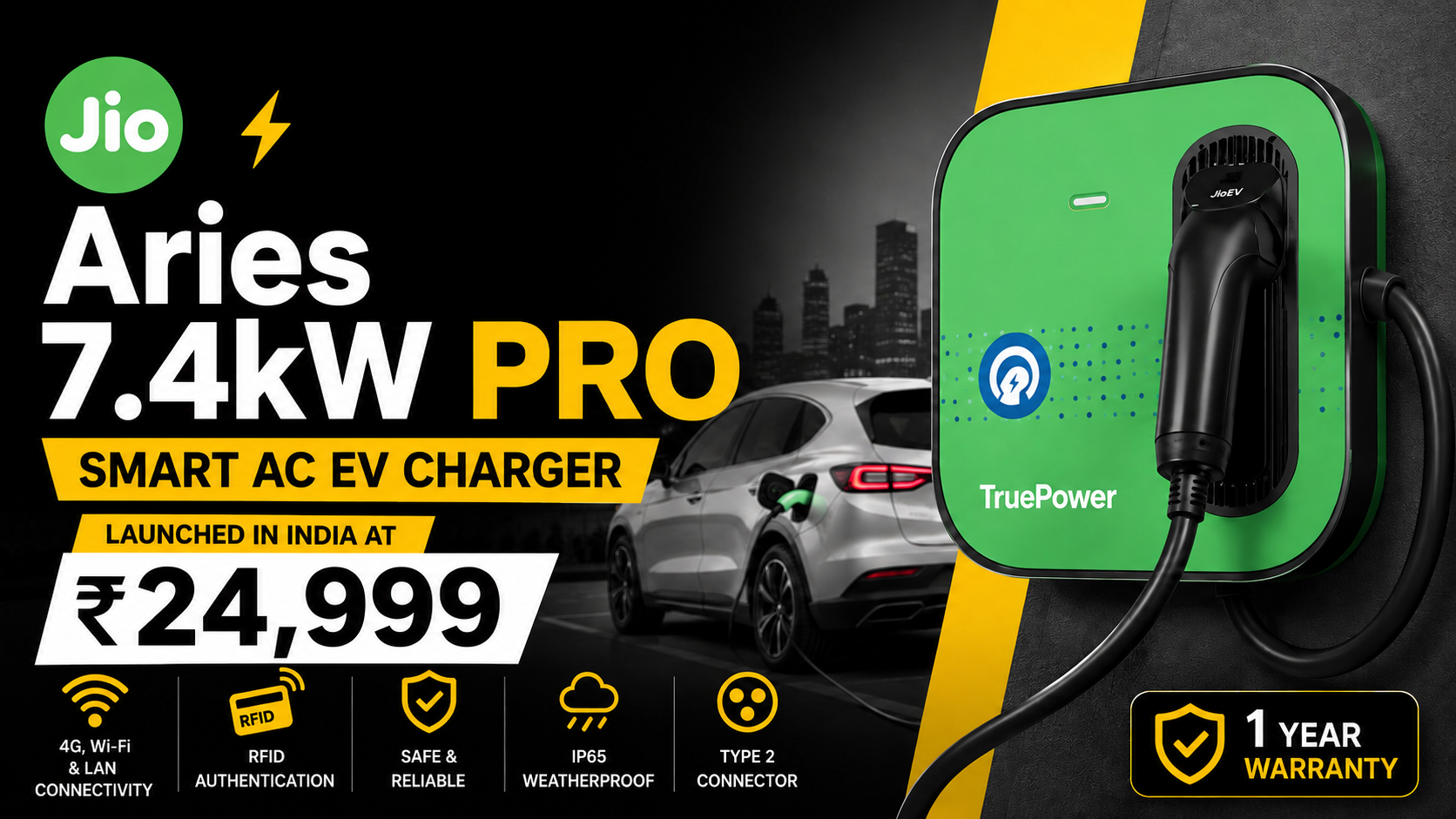 JioEV Aries 7.4kW Pro Smart AC EV Charger Launched in India at ₹24,999: Details Inside