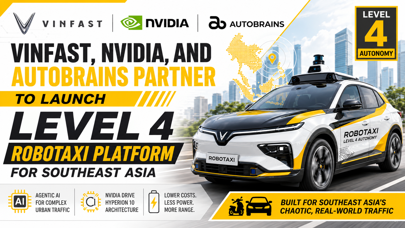 VinFast, NVIDIA, and Autobrains Partner to Launch Level 4 Robotaxi Platform for Southeast Asia