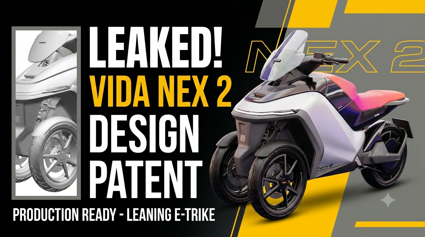 Hero Vida Electric Trike Design Patent Leaks: Is the NEX 2 Leaning Three-Wheeler Nearing Production?