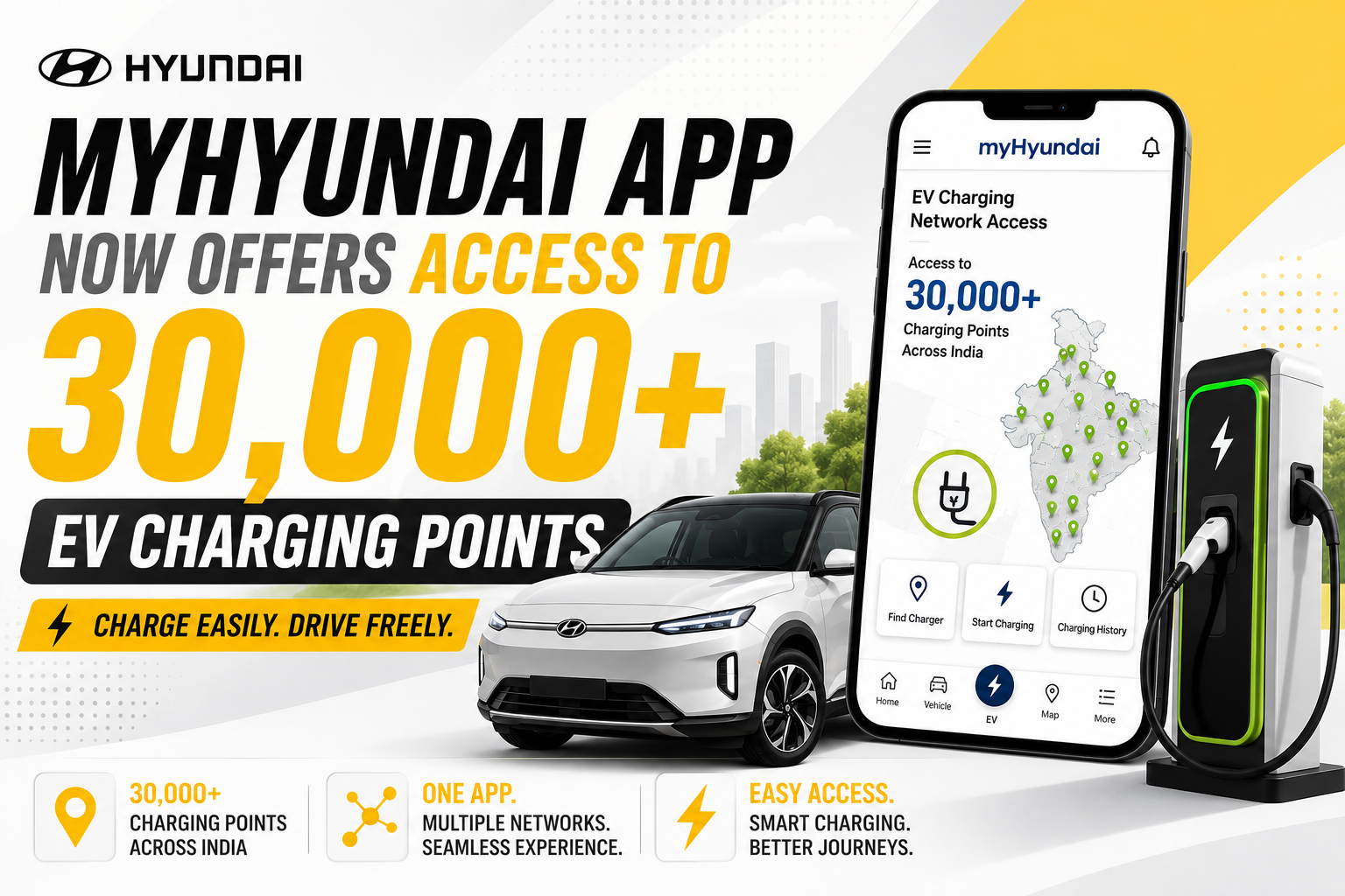 Hyundai Boosts India’s EV Infrastructure with 30,000+ Charging Points on myHyundai App