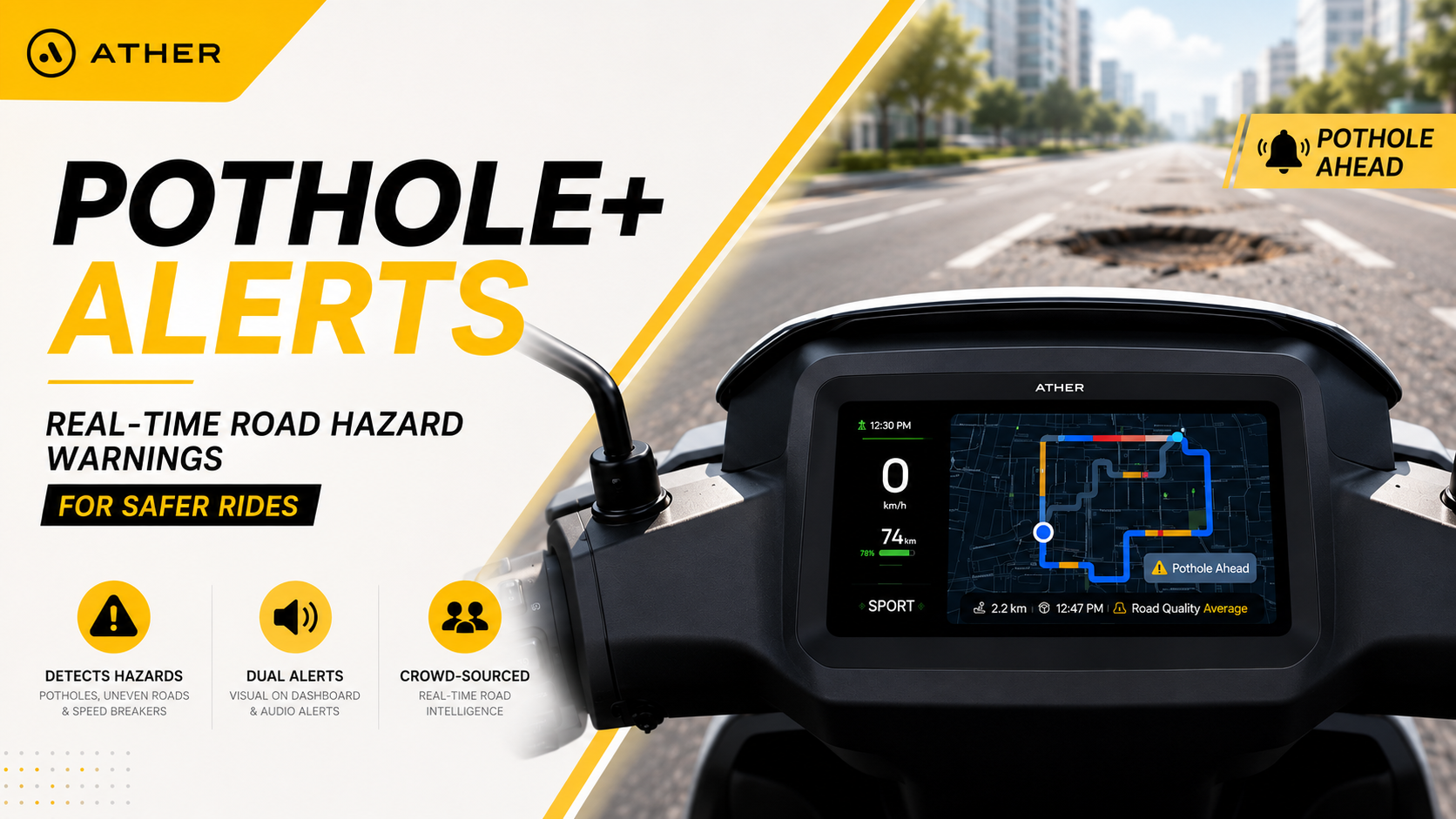 Ather Energy Begins Rollout of Pothole+ Alerts: Real-Time Road Hazard Warnings for 450X, Apex & Rizta Z