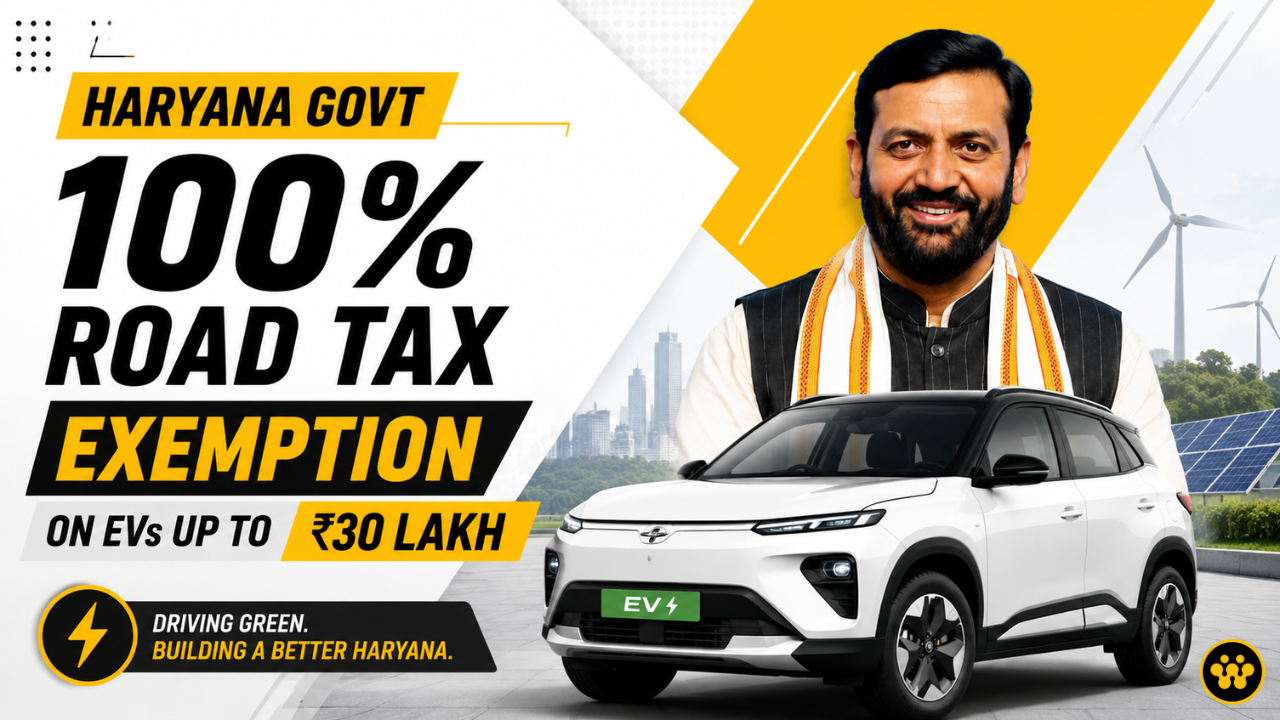 Haryana EV Policy 2026: 100% Road Tax Exemption on Electric Vehicles Up to Rs 30 Lakh