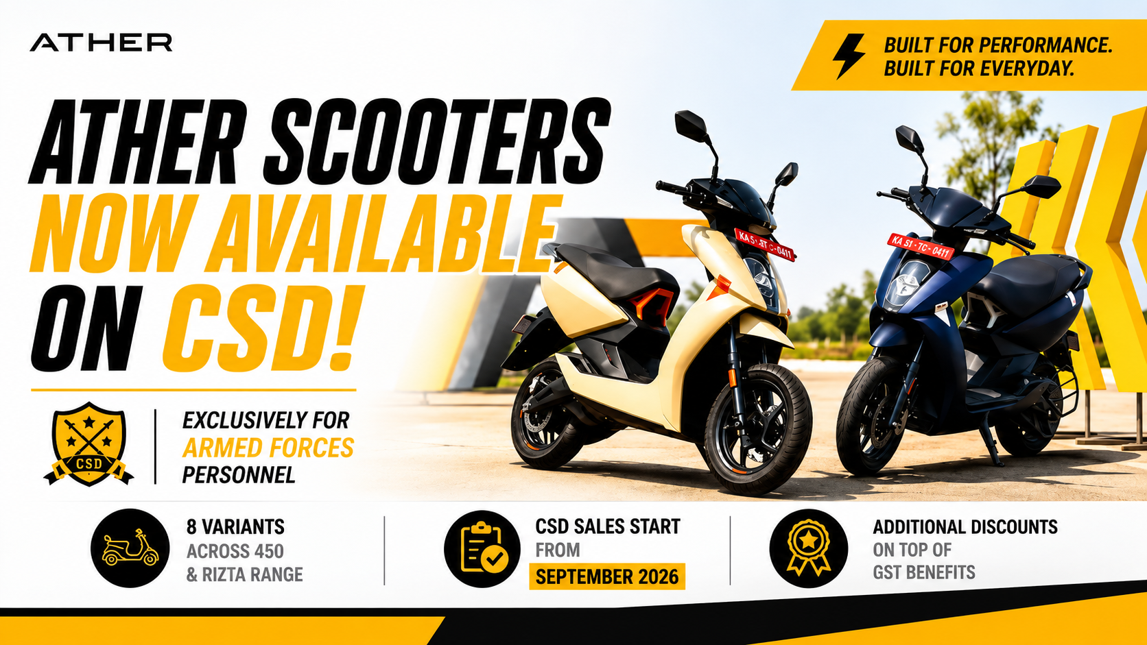 Ather Energy Electric Scooters Now Available Through CSD for Armed Forces Personnel