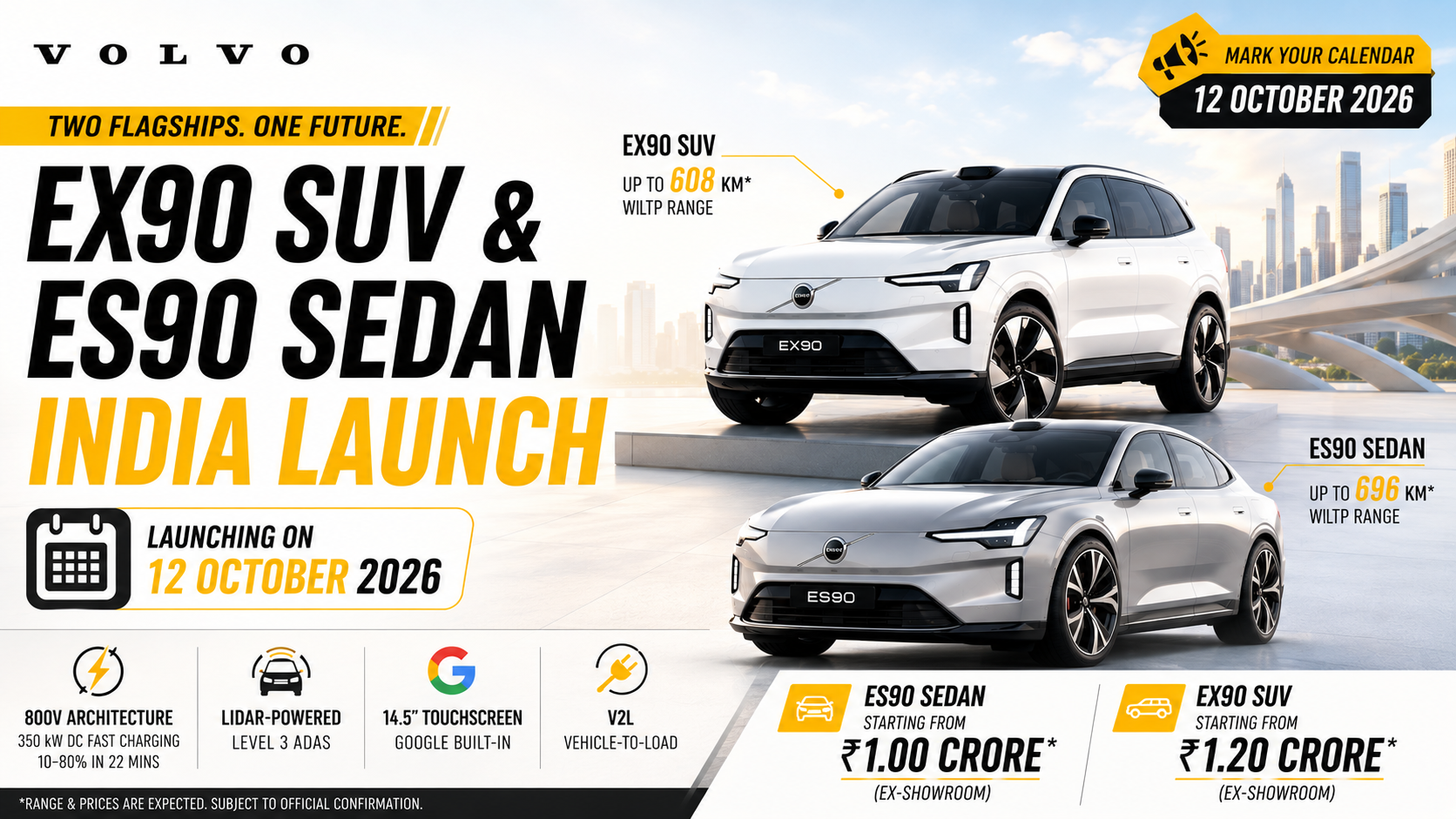 Volvo EX90 SUV & ES90 Sedan India Launch Confirmed for October 12