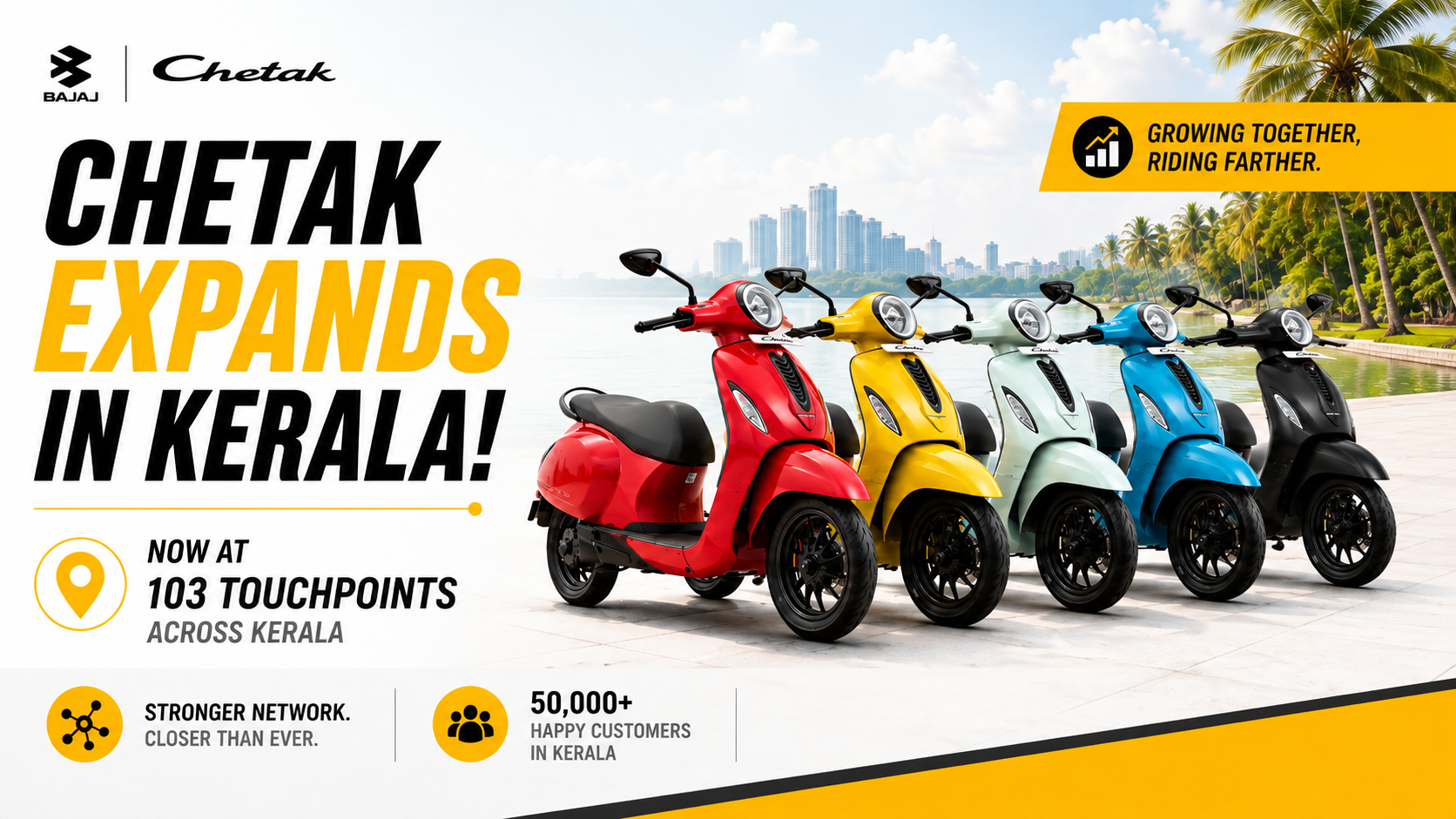 Bajaj Chetak Crosses 50,000 Sales Milestone in Kerala; EV Network Expands to 103 Touchpoints