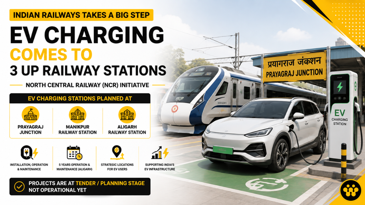 Indian Railways Plans EV Charging Stations at Prayagraj, Manikpur and Aligarh Railway Stations