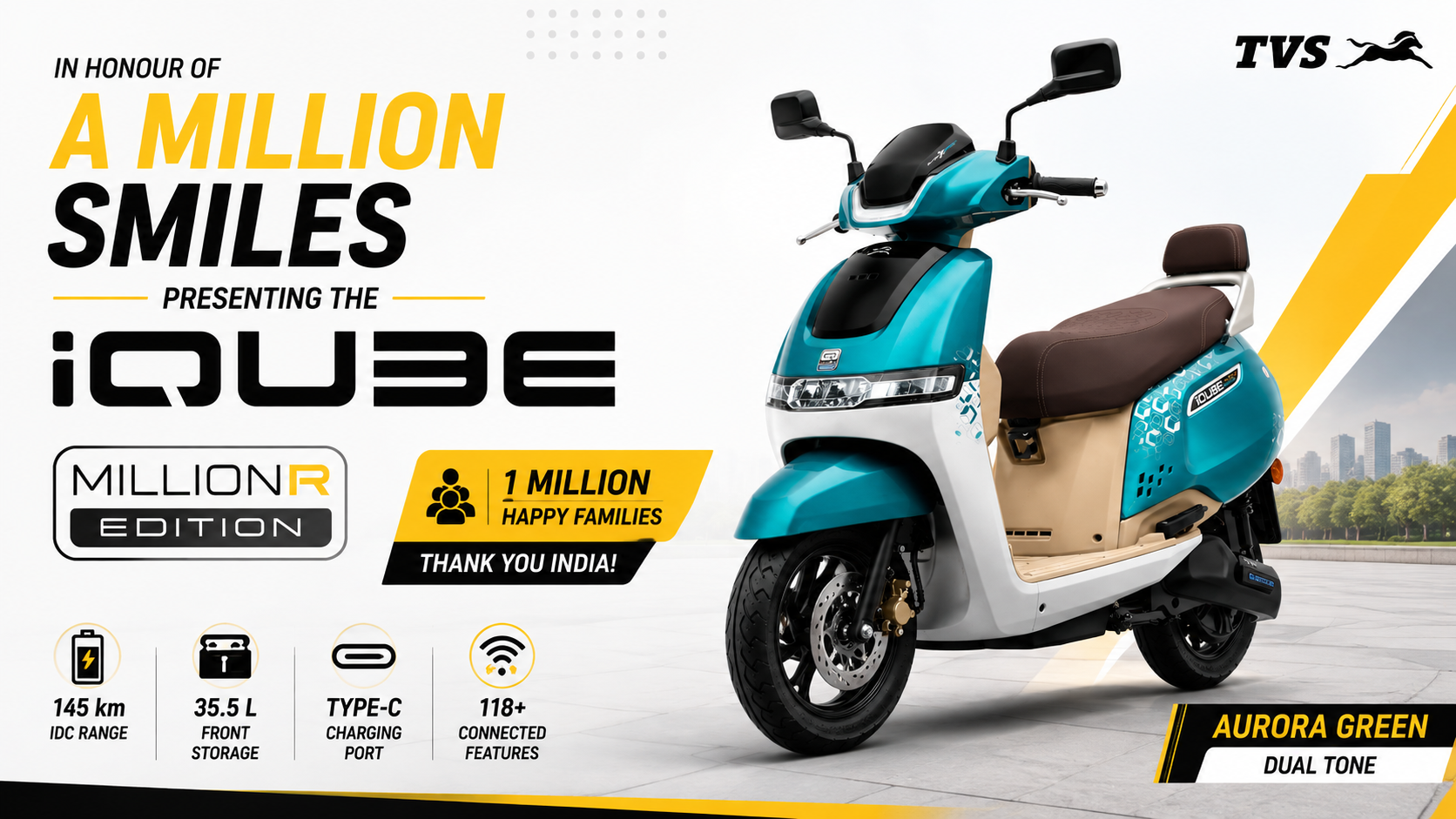 TVS Motor Celebrates One Million TVS iQube Families With The MillionR Special Edition
