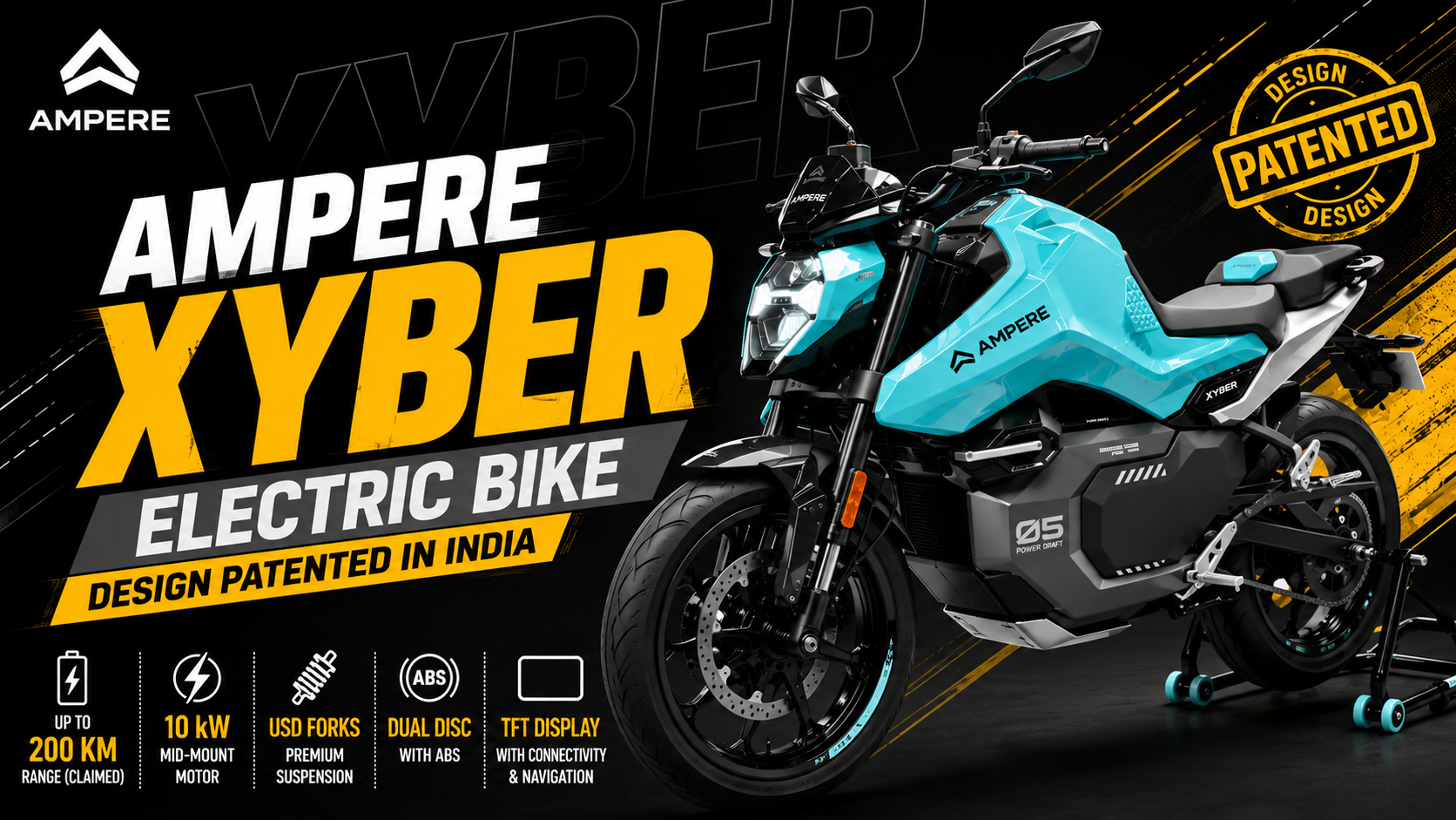 Ampere Xyber Electric Bike Design Patented in India
