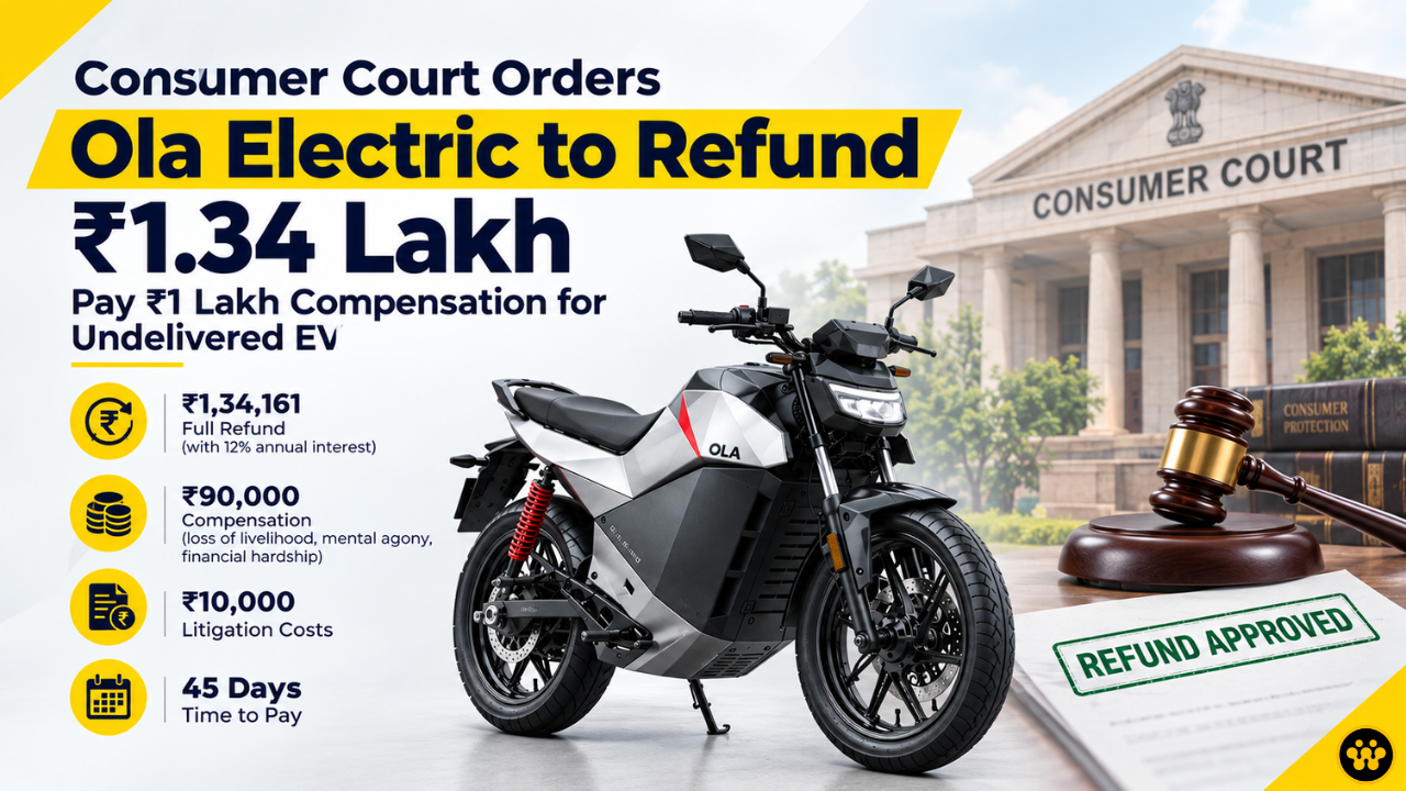 Consumer Court Orders Ola Electric to Refund ₹1.34 Lakh, Pay ₹1 Lakh Compensation for Undelivered EV